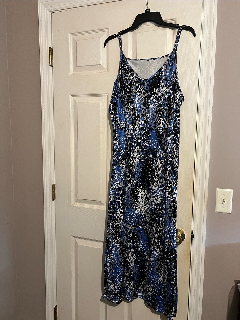 Blue and Black Printed Slip Dress